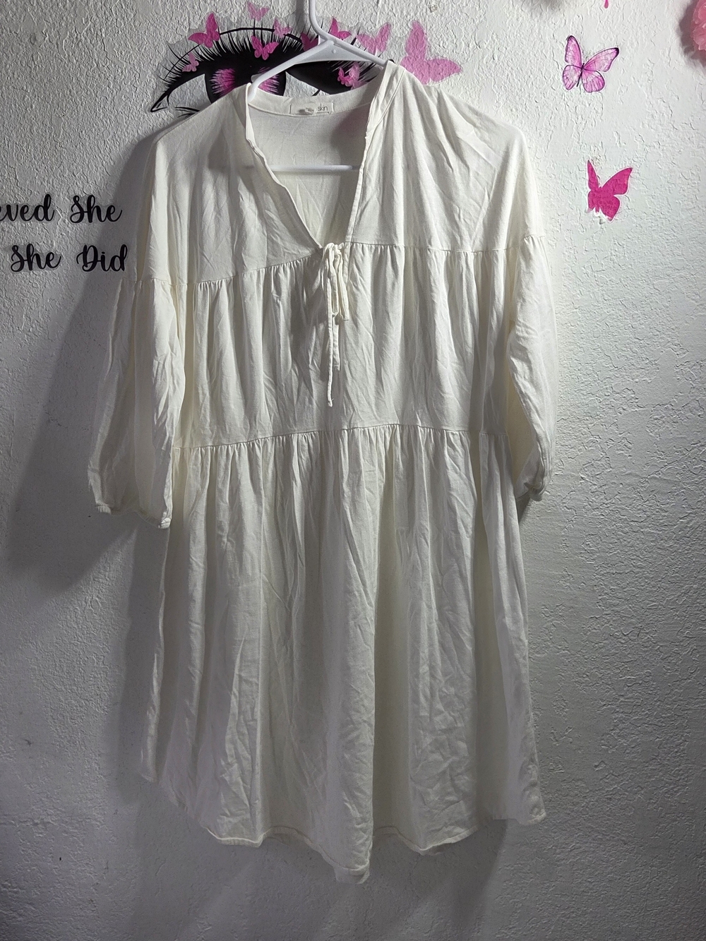 SKIN Worldwide Ivory Cotton Tiered Tunic Boho Dress Size 0 / XS Made in Peru